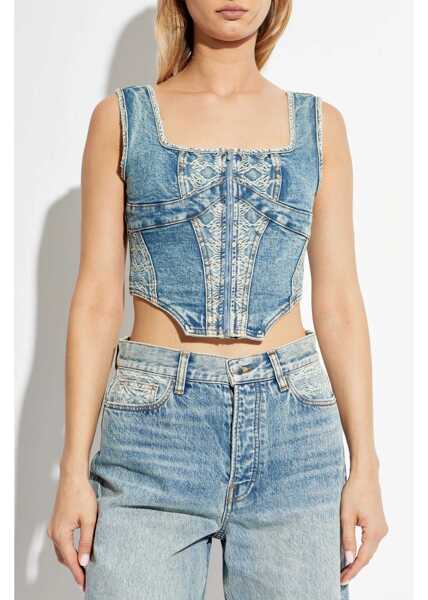 Bluze AMIRI Front Zipped Denim Corset Top Light Blue Femei (BM 19328843) 3