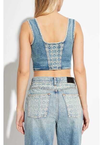 Bluze AMIRI Front Zipped Denim Corset Top Light Blue Femei (BM 19328843) 4