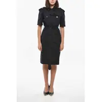 Rochii scurte Double-Breasted Cotton Blend Shirt Dress With Belt Femei