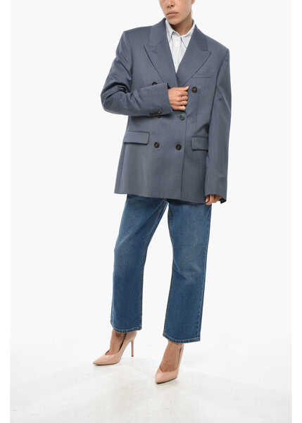 Sacouri Golden Goose Double-Breasted Diva Virgin Wool Blazer Light Blue Femei (BM 19328852) 4