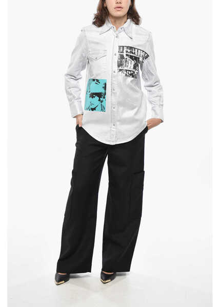 Camasi de blugi Calvin Klein Jeans Andy Warhol Printed Metallic Effect Denim Shirt White Femei (BM 19328855) 4