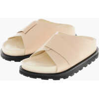 Sandale fara toc Leather Slides With Strap Closure Femei
