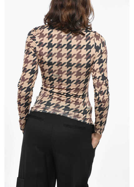 Bluze ROKH Long Sleeved Crew-Neck Top With Houndstooth Motif Brown Femei (BM 19328864) 2