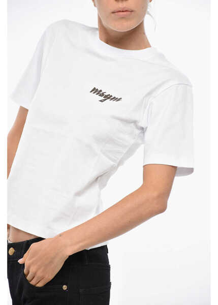 Tricouri MSGM Cotton Crew-Neck T-Shirt With Print Logo White Femei (BM 19328870) 2