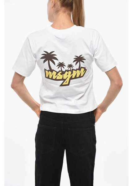 Tricouri MSGM Cotton Crew-Neck T-Shirt With Print Logo White Femei (BM 19328870) 3