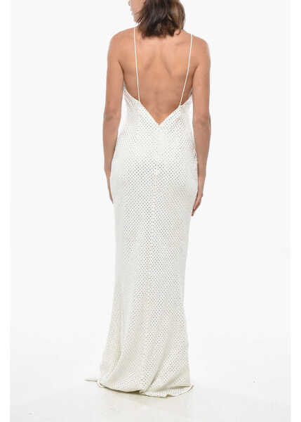 Rochii lungi Alessandra Rich All-Over Rhinestoned Cady Slip Dress White Femei (BM 19328876) 2