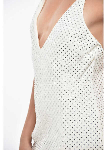 Rochii lungi Alessandra Rich All-Over Rhinestoned Cady Slip Dress White Femei (BM 19328876) 3