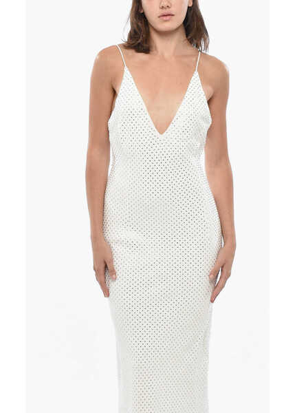Rochii lungi Alessandra Rich All-Over Rhinestoned Cady Slip Dress White Femei (BM 19328876) 4