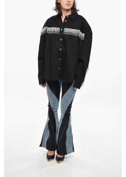 Jachete ROTATE Birger Christensen Twill Oversized Fit Overshirt With Jewelry Details Black Femei (BM 19328879) 4