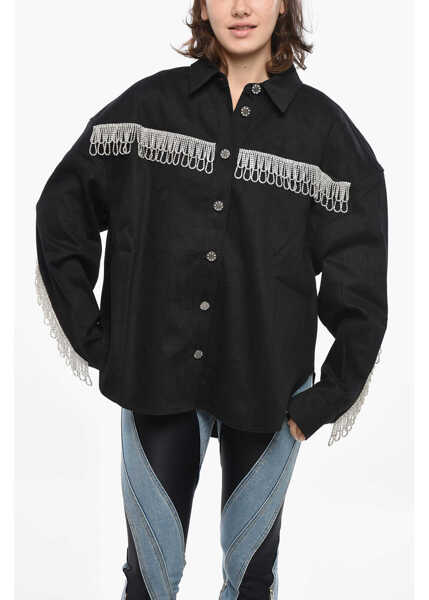 Jachete ROTATE Birger Christensen Twill Oversized Fit Overshirt With Jewelry Details Black Femei (BM 19328879) 1