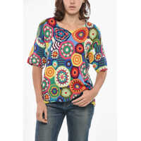 Bluze Short-Sleeved Crochet Top Femei