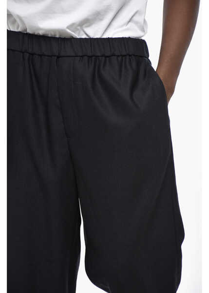 Pantaloni casual Armani Giorgio Solid Color Virgin Wool Pants With Elastic Waistband Blue Barbati (BM 19328906) 3