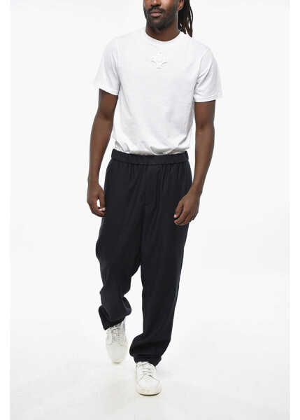 Pantaloni casual Armani Giorgio Solid Color Virgin Wool Pants With Elastic Waistband Blue Barbati (BM 19328906) 4