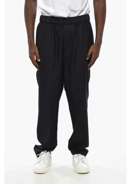 Pantaloni casual Armani Giorgio Solid Color Virgin Wool Pants With Elastic Waistband Blue Barbati (BM 19328906) 1