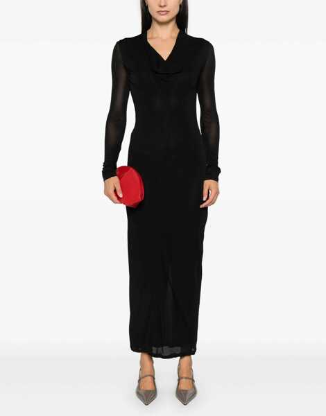 Rochii lungi TOTME V Neck Viscose Midi Dress Black Femei (BM 19328927) 2