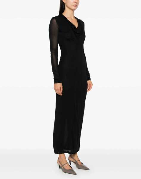 Rochii lungi TOTME V Neck Viscose Midi Dress Black Femei (BM 19328927) 3