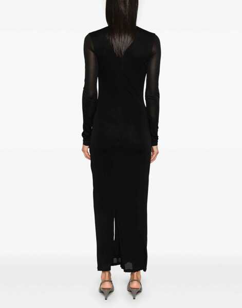 Rochii lungi TOTME V Neck Viscose Midi Dress Black Femei (BM 19328927) 4