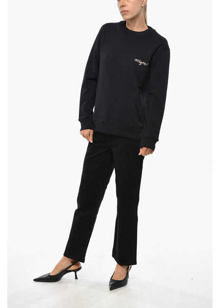 Bluze de trening MSGM Cotton Crew-Neck Sweatshirt With Embroidery Logo Black Femei (BM 19328939) 4