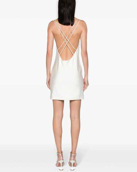 Rochii scurte ROTATE Birger Christensen Satin Slip Dress With Criss Cross Strap White Femei (BM 19328945) 4