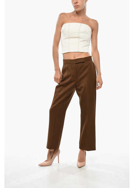 Pantaloni casual Tory Burch Twill Wool Chinos Pants Brown Femei (BM 19328981) 4