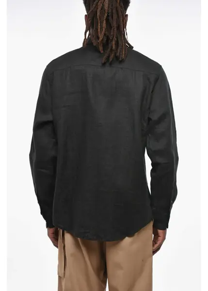 Camasi casual Diesel Solid Color Linen S-Emil Shirt With Breast Pocket Black Barbati (BM 19328984) 2