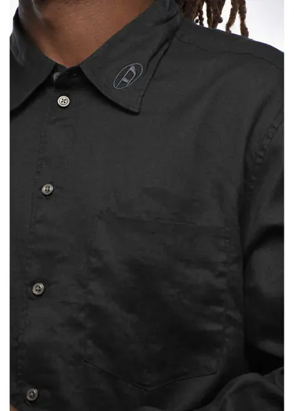 Camasi casual Diesel Solid Color Linen S-Emil Shirt With Breast Pocket Black Barbati (BM 19328984) 3
