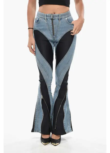Blugi drepti MUGLER Zip Detailing Flared Denims With Jersey Inserts Light Blue Femei (BM 19328990) 1