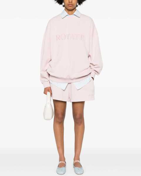 Pantaloni scurti ROTATE Birger Christensen Solid Color Cotton Shorts With Drawstring Waist Pink Femei (BM 19329005) 2