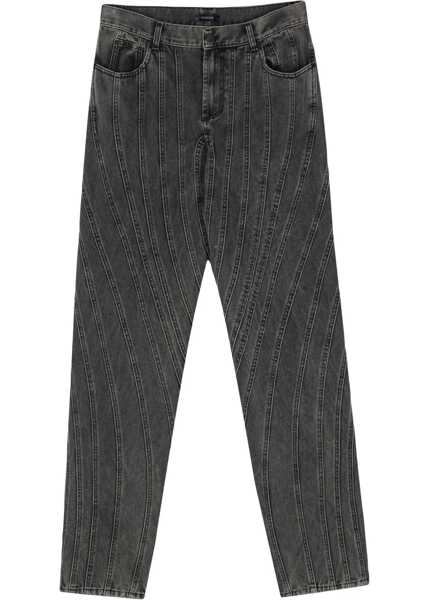 Blugi drepti MUGLER Washed Effect Baggy Fit Jeans With Decorative Diagonal Stitc Black Barbati (BM 19329008) 1