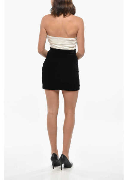 Rochii scurte Alessandra Rich Velour Minidress With Contrasting Satin Bustier Black & White Femei (BM 19329170) 2