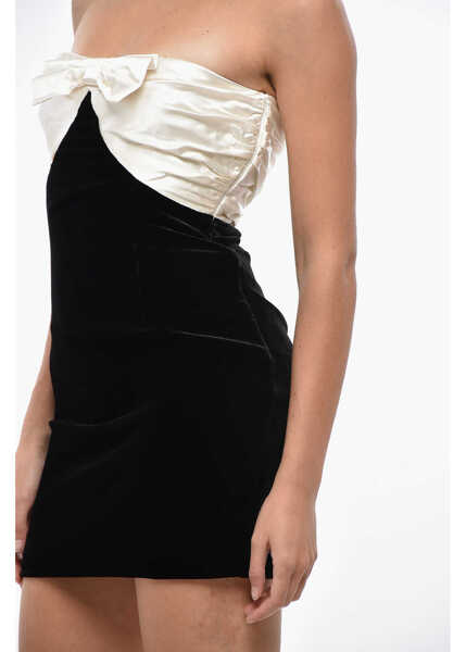 Rochii scurte Alessandra Rich Velour Minidress With Contrasting Satin Bustier Black & White Femei (BM 19329170) 3