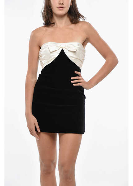 Rochii scurte Alessandra Rich Velour Minidress With Contrasting Satin Bustier Black & White Femei (BM 19329170) 4