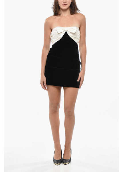 Rochii scurte Alessandra Rich Velour Minidress With Contrasting Satin Bustier Black & White Femei (BM 19329170) 1