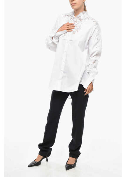 Camasi casual Ermanno Scervino Popeline Shirt With Lace Inserts White Femei (BM 19329173) 4