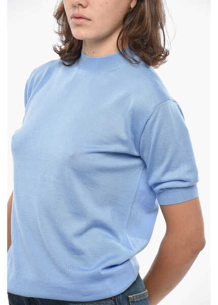 Pulovere Bottega Veneta Short-Sleeved Cashmere Sweater With Crew Neck Light Blue Femei (BM 19329209) 3
