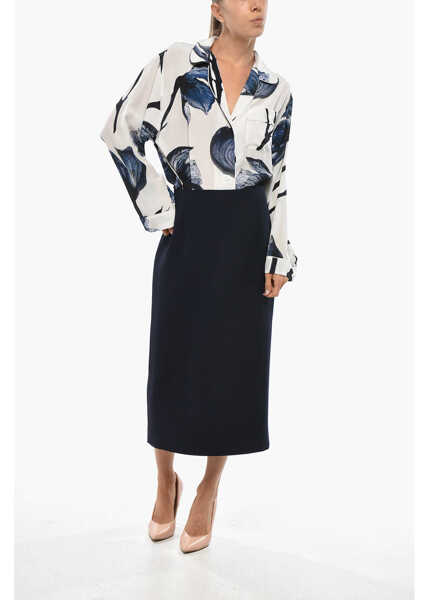 Fuste lungi Alessandra Rich Wool Pencil Skirt With Back Zip Blue Femei (BM 19329221) 4