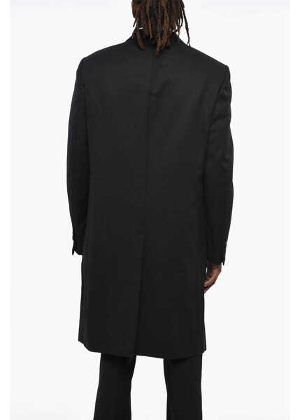 Paltoane Raf Simons Solid Color Double-Breasted Coat With Scalloped Flap Pockets Black Barbati (BM 19329227) 2