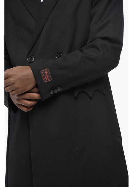 Paltoane Raf Simons Solid Color Double-Breasted Coat With Scalloped Flap Pockets Black Barbati (BM 19329227) 3