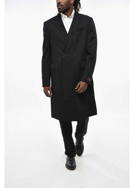 Paltoane Raf Simons Solid Color Double-Breasted Coat With Scalloped Flap Pockets Black Barbati (BM 19329227) 4