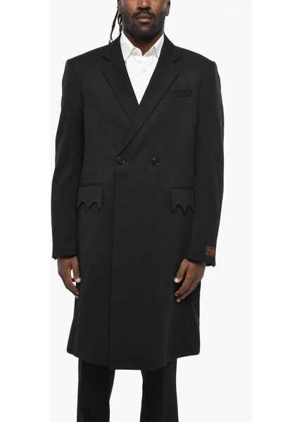Paltoane Raf Simons Solid Color Double-Breasted Coat With Scalloped Flap Pockets Black Barbati (BM 19329227) 1