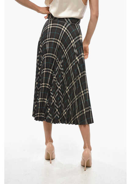 Fuste lungi Burberry Tartan Patterned Accordion Midi Skirt Brown Femei (BM 19329236) 2