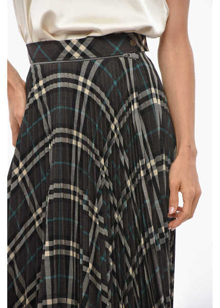 Fuste lungi Burberry Tartan Patterned Accordion Midi Skirt Brown Femei (BM 19329236) 3