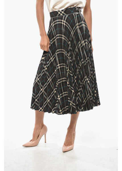 Fuste lungi Burberry Tartan Patterned Accordion Midi Skirt Brown Femei (BM 19329236) 1