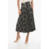 Fuste lungi Tartan Patterned Accordion Midi Skirt Femei