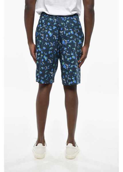 Pantaloni scurti Marni Single-Pleated Poplin Cotton Shorts With All-Over Logo Blue Barbati (BM 19329353) 2