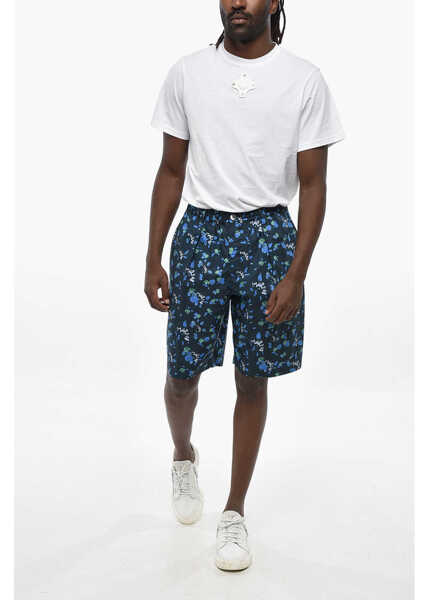 Pantaloni scurti Marni Single-Pleated Poplin Cotton Shorts With All-Over Logo Blue Barbati (BM 19329353) 4
