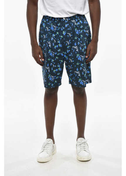 Pantaloni scurti Marni Single-Pleated Poplin Cotton Shorts With All-Over Logo Blue Barbati (BM 19329353) 1
