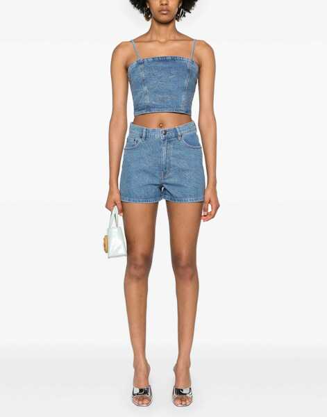 Pantaloni scurti ROTATE Birger Christensen Mid Washed Denim Shorts With Rhinestones Light Blue Femei (BM 19329374) 2