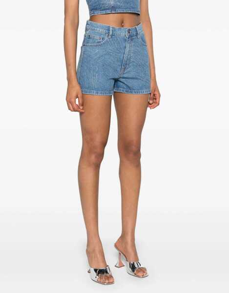 Pantaloni scurti ROTATE Birger Christensen Mid Washed Denim Shorts With Rhinestones Light Blue Femei (BM 19329374) 3