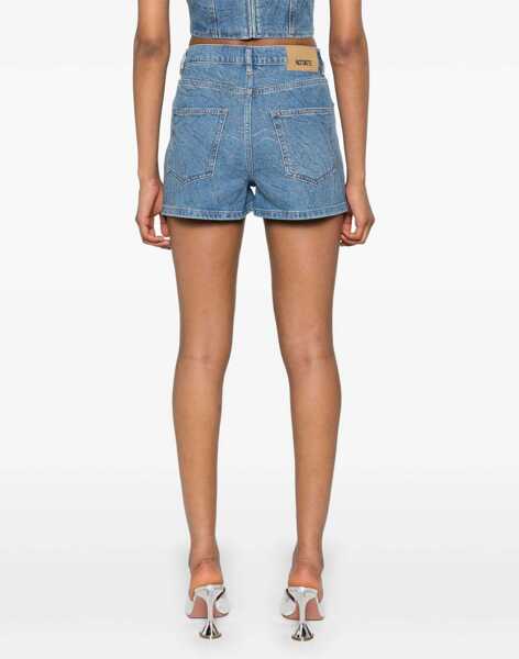 Pantaloni scurti ROTATE Birger Christensen Mid Washed Denim Shorts With Rhinestones Light Blue Femei (BM 19329374) 4